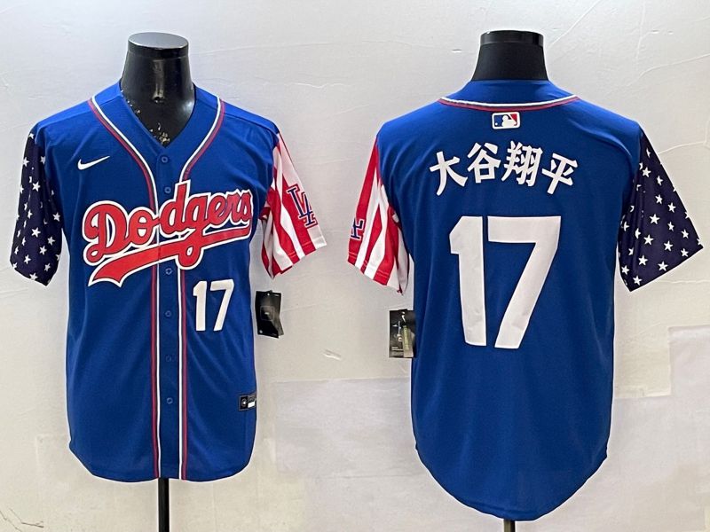 Men Los Angeles Dodgers #17 Ohtani Blue a generation of national flags Joint name 2025 Nike MLB Jersey style 20